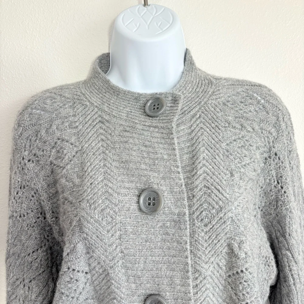 Liz Claiborne 100% Lambswool Gray Button-Up Cardigan SzS Classic Luxury